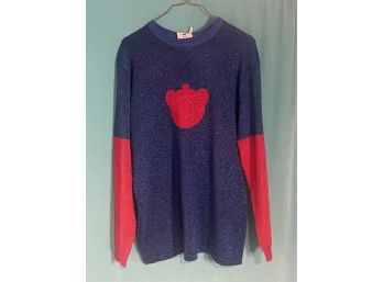New With Tags NicoPanda Blue And Red Lurex Long Sleeve Pullover Sweater Size S