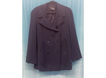 Vintage Kenar Studio Solid Navy Wool Rayon Blend Spring Pea Coat Size 8