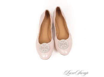 THE ONES EVERYONE WANTS! BRAND NEW IN BOX TORY BURCH 'LIANA' PINK LEATHER BALLET FLATS WITH CRYSTALS! 7