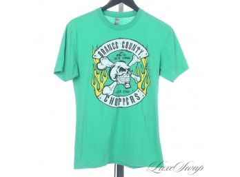 WHERES THE BIKERS? ORANGE COUNTY CHOPPERS NEW YORK DIVISION LIME GREEN SKULL LOGO TEE SHIRT S