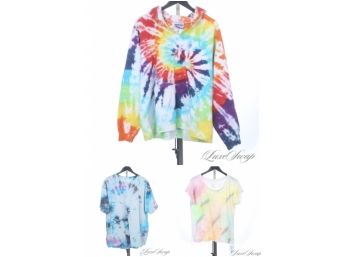 TRIIIIIPY! LOT OF 3 TYE DYED TEE SHIRTS AND HOODIES M/L/XL