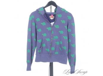 MEGA CUTE : PRIMP GRAPE PURPLE FULL ZIP HOODIE SWEATSHIRT WITH GREEN TURTLES