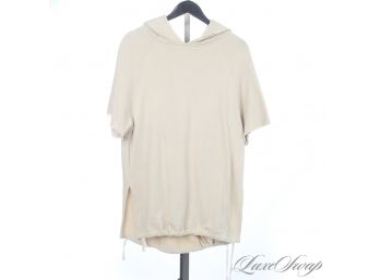 IM GETTING TOTAL KANYE VIBES : RECENT RISE BEIGE RINGSPUN SPLIT SIDE SHORT SLEEVE HOODIE S