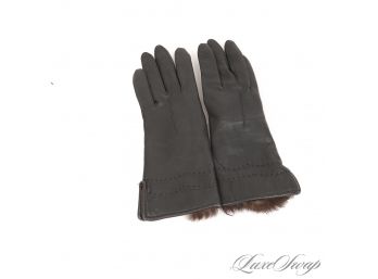 WINTER READY? LIKE NEW BLACK LADIES GLOVES WITH TOPSTITCHING AND GENUINE FUR LINING