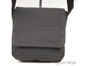 NEAR MINT AND TOTALLY MODERN LACOSTE BLACK MICROFIBER FLAP CROSSBODY SMALL COMMUTER SIDE BAG