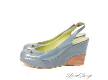 THIS COLOR IS KILLER : VIRTUALLY MINT LEOPOLDO GIORDANO MADE IN ITALY SEAFOAM PATENT LEATHER WEDGE SHOES 37