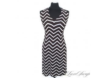 OMGGGGG RALPH LAUREN PURPLE LABEL COLLECTION BROWN AND WHITE CHEVRON UNLINED STRETCH DRESS 4