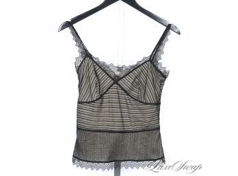 STUNNING : LOUIS FERAUD BLACK ORNATE LACE NUDE SILK UNDERLAY TANK TOP SHIRT 4