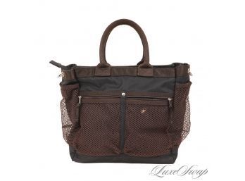 PERFECT DAILY DRIVER! UN APRES MIDI DE CHIEN PARIS BLACK BROWN MESH EXTERIOR POCKET ZIP TOP TOTE BAG