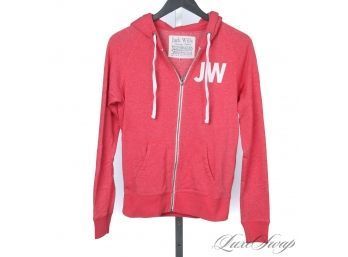 NEAR MINT JACK WILLS ENGLAND WOMENS STRAWBERRY RED MARLED FLEECE LINED MONOGRAM FULL ZIP HOODIE 8