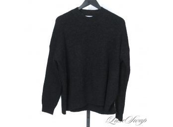 SUPER SHAGGY! WOMENS ZARA CHARCOAL GREY OVERSIZED RIBBED SPLIT SIDE SWEATER S