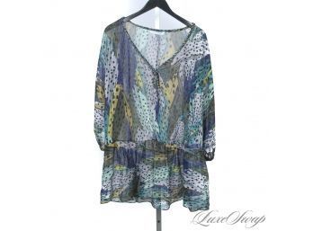 UMMMM BEAUTIFUL?! RECENT AND NEAR MINT DIANE VON FURSTENBERG BRUSHSTROKE BUTTERFLY WING SHEER CAFTAN