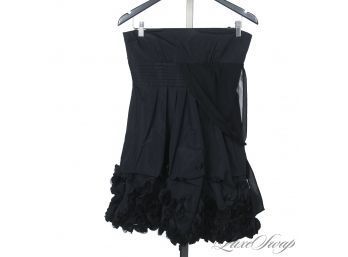 SO CUTE : NEAR MINT BCBG MAX AZRIA BLACK TAFFETA RUCHED CHIFFON OVERLAY RUFFLED HEM STRAPLESS DRESS 6