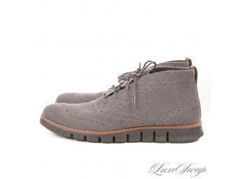 BRAND NEW WITHOUT BOX UNUSED MENS COLE HAAN 'ZEROGRAND' GREY FLANNEL RECENT WINGTIP EFFECT CHUKKA BOOTS 8.5