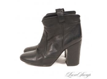 CHECK THE RETAILS! $500 LAURENCE DACADE PARIS BLACK LEATHER CHUNKY HEEL BOOTIES 36.5