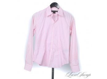 MODERN FIT, SO PRETTY! RALPH LAUREN BLACK LABEL WHITE AND PINK BENGAL STRIPE WOMENS FITTED SHIRT 4