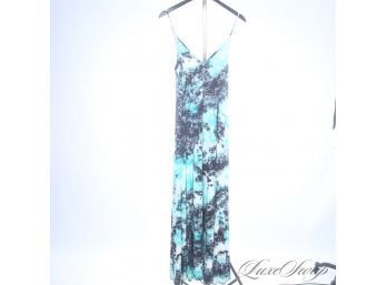 NEXT FLIGHT TO CANCUN : SCOOP NYC SUPERSTRETCH UNLINED TURQUISE TIE DYE MAXI DRESS M