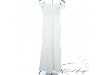 SOOOOO ELEGANT : THEIA WHITE DRAPED CREPE CROSSOVER BODICE FULL LENGTH EVENING GOWN 0