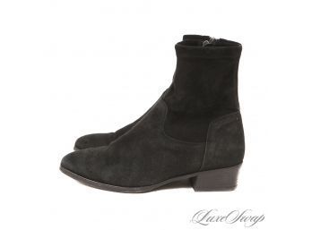 WINTER PERFECT! AQUATALIA MADE IN ITALY BLACK SUPERSOFT SUEDE SIDE ZIP RUBBER SOLE BOOTIES - MODERN! 7