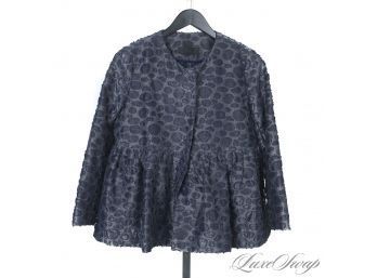 NEAR MINT AND MODERN CO ANTHRACITE STEEL GREY BLUE SHIMMER METALLIC PEPLUM TWEED CIRCLE JACKET S