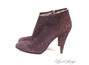 VIRTUALLY BRAND NEW UNUSED MICHAEL KORS MADE IN ITALY EGGPLANT PURPLE SUEDE SIDE ZIP BOOTIES 8.5