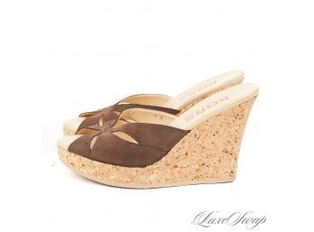 MIAMI HERE WE COME! VIRTUALLY BRAND NEW MICHAEL KORS CHOCOLATE SUEDE CORK SOLE STRAPPY SANDALS 7