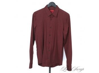 NEAR MINT AND SUPER RECENT MENS BOSS STRETCH SLIM FIT CINNAMON RED STATIC MICROFIBER DRESS SHIRT L