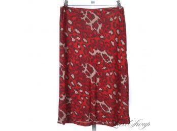 OOOOOH CUTE! DIANE VON FURSTENBERG X SCOOP NYC RED PURE SILK LEOPARD PRINT UNLINED STRETCH SKIRT 4