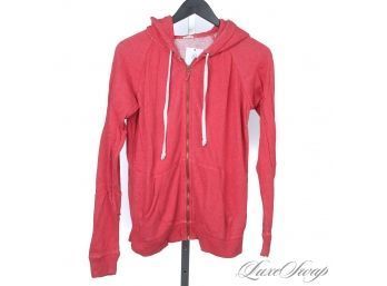 ALWAYS NEED ANOTHER ONE! J. CREW TOMATO RED RINGSPUN COTTON FULL ZIP HOODIE SWEATSHIRT WOMENS S