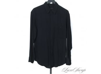 THE GOOD STUFF! MENS DONNA KARAN BLACK LABEL DRAPED MICROFIBER BLACK BUTTON DOWN SHIRT M