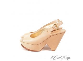 SOOOO CUTE! MICHAEL KORS NUDE LEATHER CHUNKY FULL LEATHER PLATFORM SOLE SLINGBACK SHOES 7