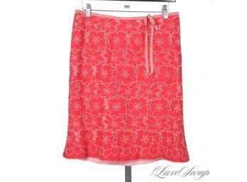 YOU WONT BE MISSED! LIKE NEW NANETTE LEPORE BRIGHT CORAL HOPSACK PINK LACE EMBROIDERED SKIRT 4