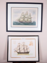 A Pair Of Maritime Prints In Custom Black Frames