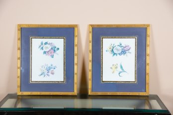 A Pair Of 18th Century Style Floral Prints In Matching Custom Gold Frames