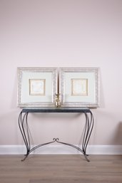 A Pair Of Papier Mach Italianate Tiles By Crishawn In Ornate Silver Painted Frame