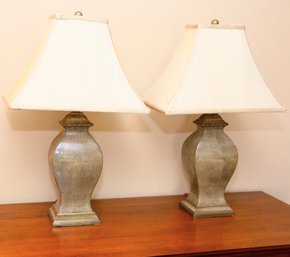 Pair Of Faux Shagreen Finish Porcelain Lamps