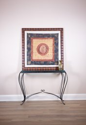 A Rust, Gold, And Black Painted Textile In Custom Frame