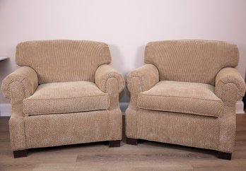 A Pair Of Hekman/Woodmark Beige Upholstered Club Chairs