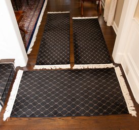 Three Modern Black Matching Machined Rugs