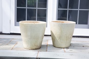 Pair Of Large White Textured Planters