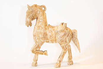 Large Carved Wood Horse Sculpture