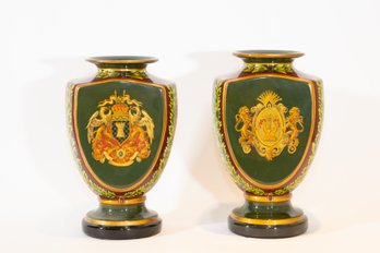 Pair Of Heraldic Crest Porcelain Vases