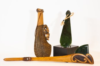 Maori Jade & Carved Wood Indigenous Tools