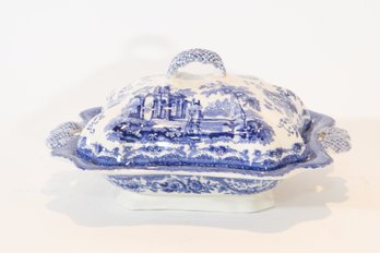 Ashworth Bros. Ironstone Blue Transfer Ware Covered Serving  Dish