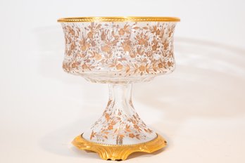 Large French Style Gilt Etched Crystal Gilt Metal Mounted Centerbowl