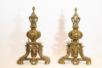 Pair Polished Brass Firedogs