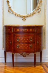 French Louis XVI-Style Demi Lune Marble Top Cabinet