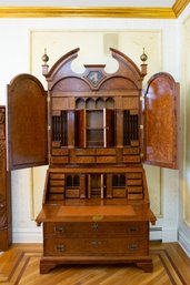 Important & Magnificent Burl Wood Secretary With Lion Crest, Greenbaums