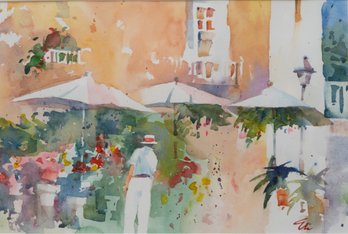 Cap Ferret Flower Market Watercolor By Eli Rosenthal