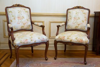 Pair Of Louis XV Style Carved Walnut Armchairs